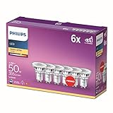 Philips - Bombilla LED cristal 50W, GU10, luz blanca cálida, transparente, no regulable, pack 6
