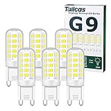 Tailcas Bombilla LED G9 5W, Blanco Frio 6000K, LED Equivalente a la Bombilla Halógena de 50W, Sin Estroboscópico 500LM, AC220-240V, No Regulable, Ángulo de Luz de 360°, Pack de 6